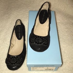Antonio Melani Black Jeweled Ballet Shoes
